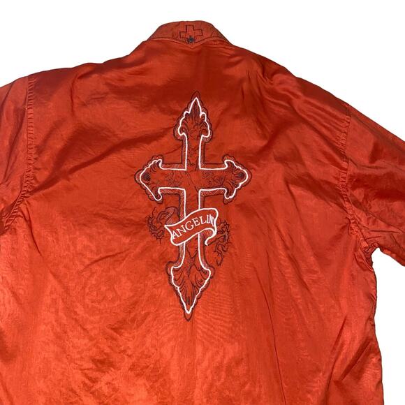 Angelino Men’s Y2K Western Orange Metallic Striped Long Sleeve Button Down Shirt - Picture 3 of 8